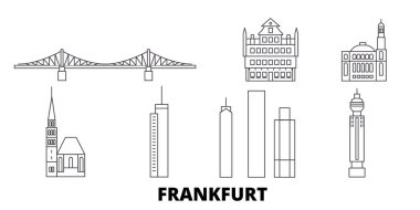Almanya, Frankfurt hat seyahat silüeti seti. Almanya, Frankfurt anahat şehir vektör illüstrasyon, sembol, seyahat sights, Simgesel yapılar.