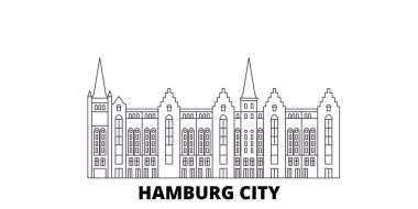 Almanya, Hamburg şehir hattı seyahat silüeti seti. Almanya, Hamburg şehir anahat şehir vektör illüstrasyon, sembol, seyahat sights, Simgesel yapılar.