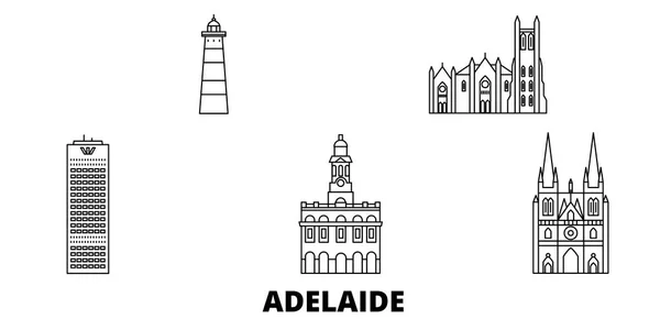 澳大利亚、阿德莱德线旅游天际线集。澳大利亚, 阿德莱德概述城市向量例证, 标志, 游览风景, 地标. — 图库矢量图片