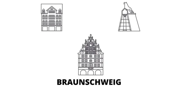 Alemania, línea Braunschweig horizonte de viaje conjunto. Alemania, Braunschweig esbozar ilustración vectorial de la ciudad, símbolo, lugares de interés turístico, monumentos . — Vector de stock