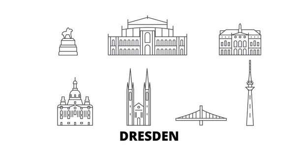 Alemanha, linha de Dresden trajeto skyline set. Alemanha, Dresden esboço cidade vetor ilustração, símbolo, pontos turísticos de viagem, pontos de referência . — Vetor de Stock