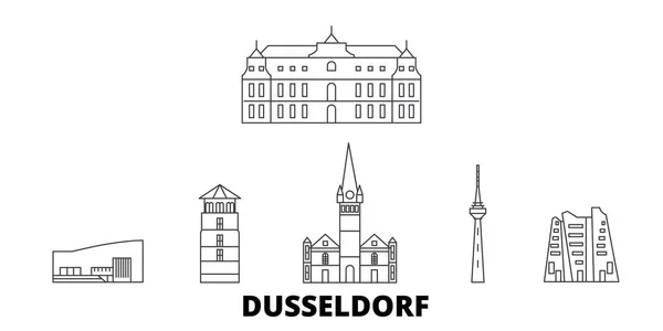Alemania, Dusseldorf line travel skyline set. Alemania, Düsseldorf esbozar ilustración vectorial de la ciudad, símbolo, lugares de interés turístico, lugares de interés . — Vector de stock