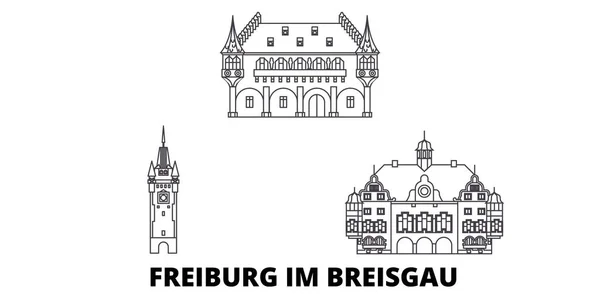 Almanya, Freiburg ım Breisgau hat seyahat silüeti seti. Almanya, Freiburg ım Breisgau anahat şehir vektör illüstrasyon, sembol, seyahat sights, Simgesel yapılar. — Stok Vektör