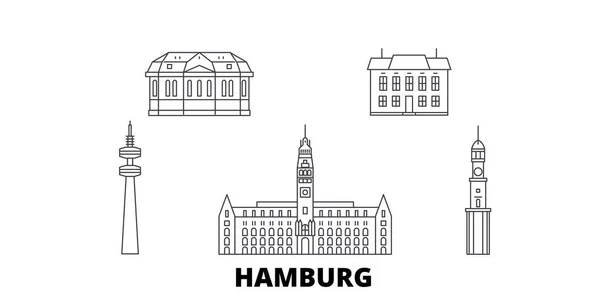 Alemania, horizonte de viaje de línea Hamburgo conjunto. Alemania, Hamburgo esbozar ilustración vectorial de la ciudad, símbolo, lugares de interés turístico, monumentos . — Vector de stock