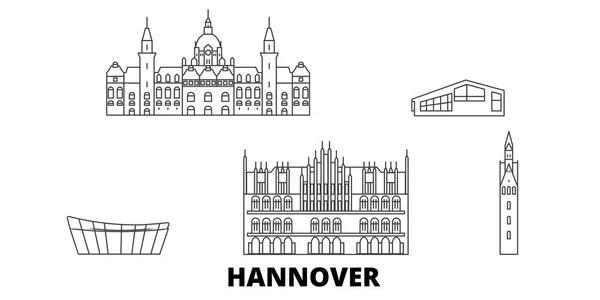 Alemania, horizonte de viaje de línea de Hannover establecido. Alemania, Hannover esbozar ilustración vectorial de la ciudad, símbolo, lugares de interés turístico, monumentos . — Vector de stock