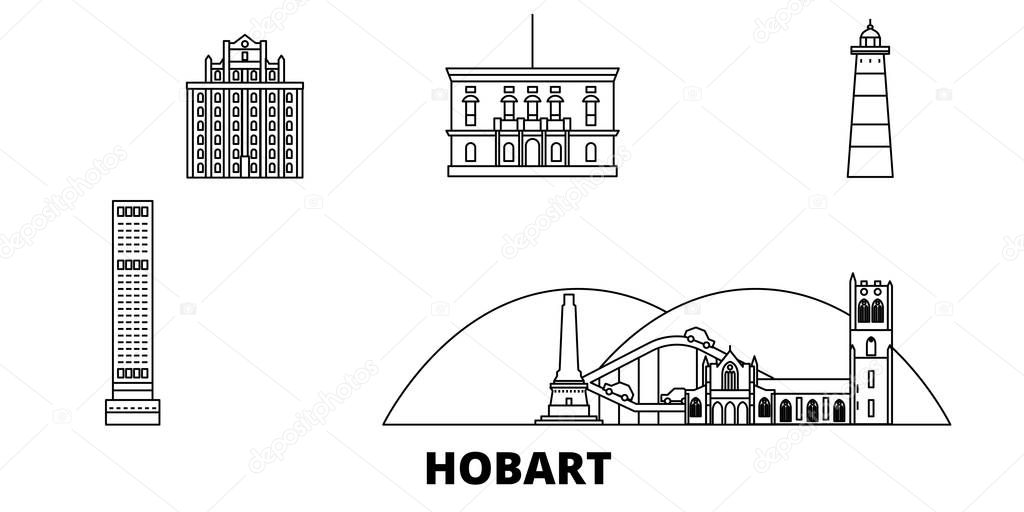 Australia, Hobart line travel skyline set. Australia, Hobart outline city vector illustration, symbol, travel sights, landmarks.