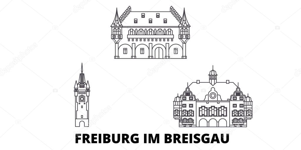 Germany, Freiburg Im Breisgau line travel skyline set. Germany, Freiburg Im Breisgau outline city vector illustration, symbol, travel sights, landmarks.