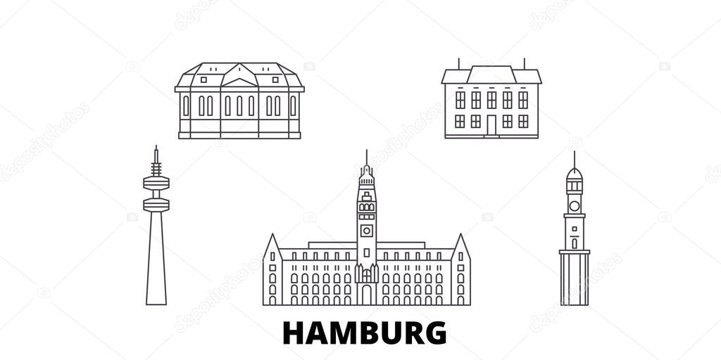 Germany, Hamburg line travel skyline set. Germany, Hamburg outline city vector illustration, symbol, travel sights, landmarks.