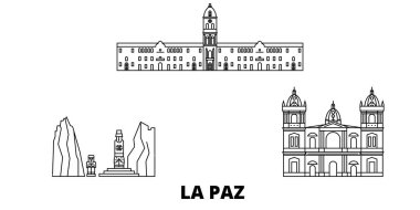 Bolivya, La Paz hat seyahat silüeti seti. Bolivya, La Paz anahat şehir vektör illüstrasyon, sembol, seyahat sights, Simgesel yapılar.