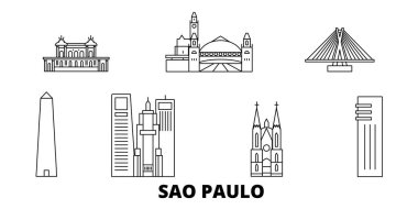Brezilya, Sao Paulo hat seyahat silüeti seti. Brezilya, Sao Paulo anahat şehir vektör illüstrasyon, sembol, seyahat sights, Simgesel yapılar.