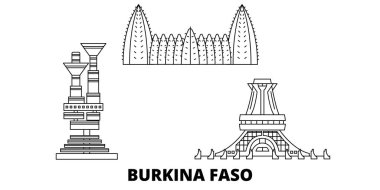 Burkina Faso hattı seyahat silüeti seti. Burkina Faso anahat şehir vektör illüstrasyon, sembol, seyahat sights, Simgesel yapılar.