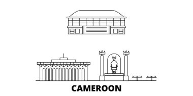 Kamerun hattı seyahat silüeti seti. Kamerun anahat şehir vektör illüstrasyon, sembol, seyahat sights, Simgesel yapılar.