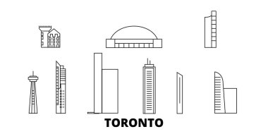 Kanada, Toronto şehir hattı seyahat silüeti seti. Kanada, Toronto şehir anahat şehir vektör illüstrasyon, sembol, seyahat sights, Simgesel yapılar.