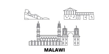 Malawi hattı seyahat silüeti seti. Malawi anahat şehir vektör illüstrasyon, sembol, seyahat sights, Simgesel yapılar.