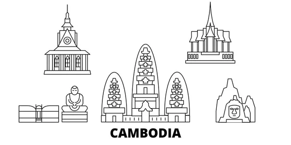 Kambodża linia podróży linii Skyline. Kambodża zarys miasto wektor ilustracja, symbol, Podróże zabytki, zabytki. — Wektor stockowy