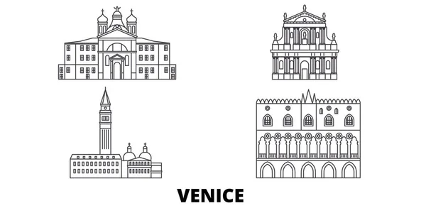 Italie, Venise Ligne d'horizon de voyage ensemble. Italie, Venise Illustration vectorielle de la ville, symbole, sites touristiques, monuments . — Image vectorielle