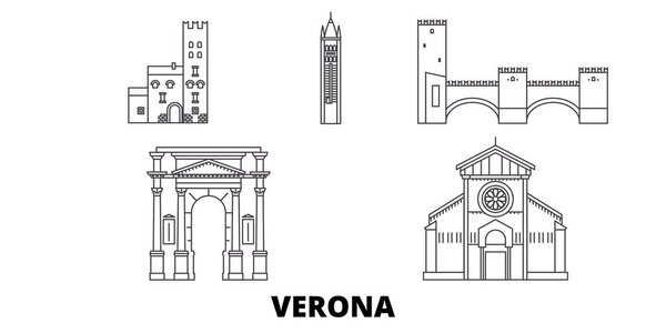 Italy, Verona City line travel skyline set. Italy, Verona City outline city vector illustration, symbol, travel sights, landmarks.
