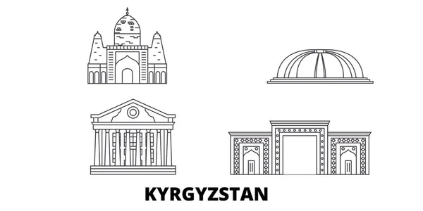 Kirgizisztán line utazási Skyline meg. Kirgizisztán vázlat városi vektor illusztráció, szimbólum, utazási látnivalók, jellegzetes tájékozódási pontok. — Stock Vector