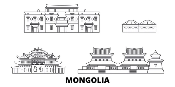 Mongolia line travel skyline set. Монголия очерчивает векторную иллюстрацию города, символ, достопримечательности, достопримечательности . — стоковый вектор