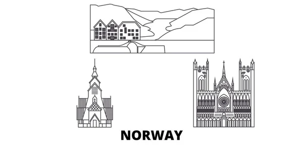 Noruega horizonte de viaje de línea establecido. Noruega esbozar ilustración vectorial de la ciudad, símbolo, lugares de interés, lugares de interés . — Vector de stock