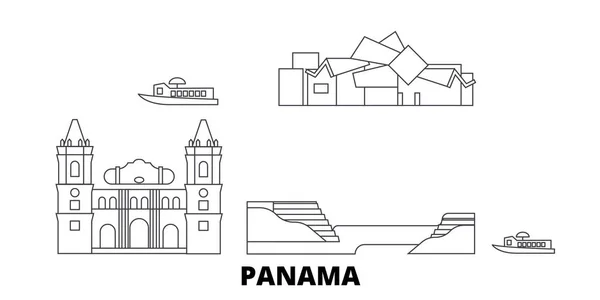 Linea Panama viaggio skyline impostato. Panama contorno città vettoriale illustrazione, simbolo, luoghi di viaggio, punti di riferimento . — Vettoriale Stock