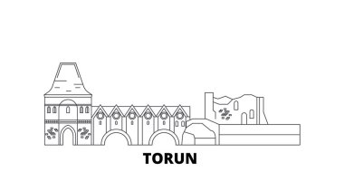 Polonya, torun şehir hattı seyahat silüeti seti. Polonya, torun şehir anahat şehir vektör illüstrasyon, sembol, seyahat sights, Simgesel yapılar.