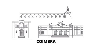 Portekiz, Coimbra hat seyahat silüeti seti. Portekiz, Coimbra anahat şehir vektör illüstrasyon, sembol, seyahat sights, Simgesel yapılar.