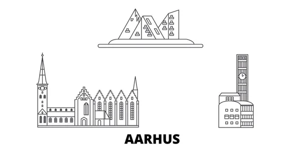 Dinamarca, Aarhus linha de viagem skyline set. Dinamarca, Aarhus esboço cidade vetor ilustração, símbolo, pontos turísticos de viagem, pontos de referência . — Vetor de Stock