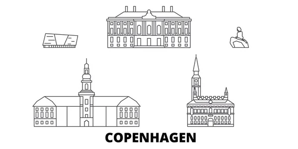 Dinamarca, la línea de Copenhague horizonte de viaje establecido. Dinamarca, Copenhague esbozar ilustración vectorial de la ciudad, símbolo, lugares de interés turístico, lugares de interés . — Vector de stock