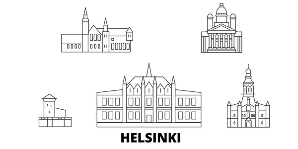 Finlandia, Helsinki line travel skyline set. Finlandia, Helsinki esbozar ilustración vectorial de la ciudad, símbolo, lugares de interés turístico, lugares de interés . — Vector de stock