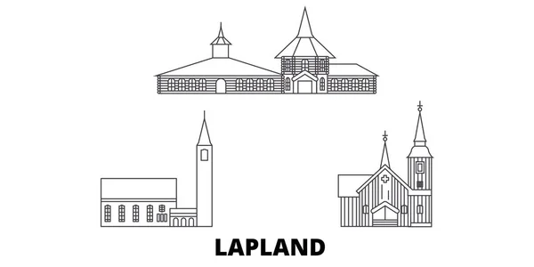 Finlandia, la línea de Laponia horizonte de viaje establecido. Finlandia, Laponia esbozan ilustración vectorial de la ciudad, símbolo, lugares de interés turístico, lugares de interés . — Vector de stock