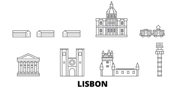 Portugal, horizonte de viajes en línea de Lisboa. Portugal, Lisboa esbozar la ilustración vectorial de la ciudad, símbolo, lugares de interés turístico, monumentos . — Vector de stock