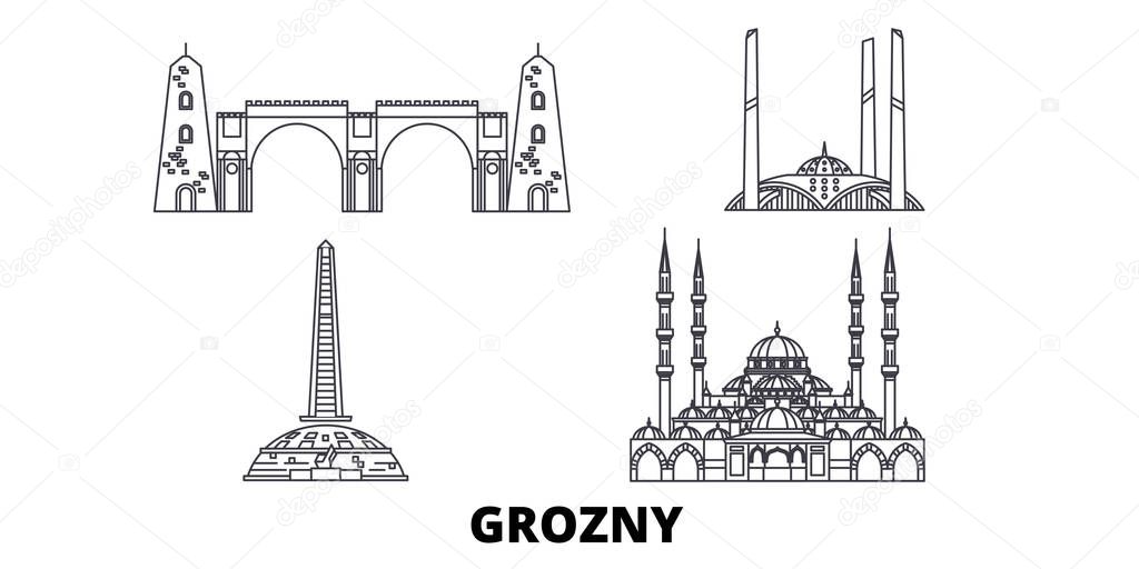 Russia, Grozny line travel skyline set. Russia, Grozny outline city vector illustration, symbol, travel sights, landmarks.