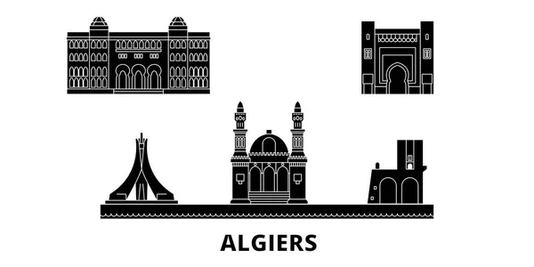 Algiers flat travel skyline set. Algiers black city vector illustration, symbol, travel sights, landmarks. — Stock Vector