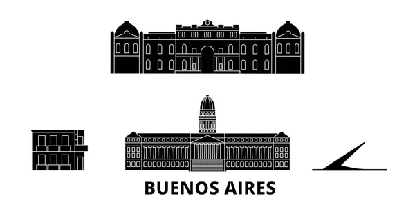 Argentina, Buenos Aires plano horizonte de viaje conjunto. Argentina, Buenos Aires vector negro de la ciudad ilustración, símbolo, lugares de interés turístico, lugares de interés . — Vector de stock