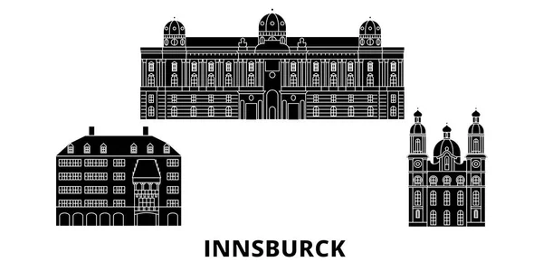 Ausztria, Innsburck lakás úti Skyline meg. Ausztria, Innsburck fekete város vektoros illusztráció, szimbólum, utazási látnivalók, jellegzetes tájékozódási pontok. — Stock Vector