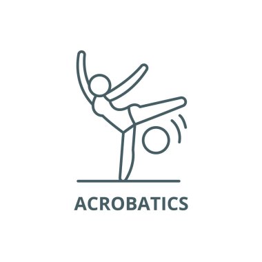 Akrobasi çizgi simgesi, vektör. Akrobasi anahat işareti, konsept sembolü, düz illüstrasyon