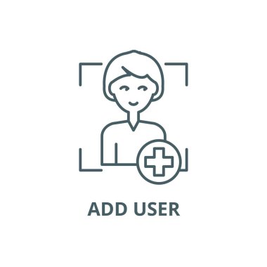 Kullanıcı satırı simgesi, vektör ekleyin. Kullanıcı anahat işareti, kavram sembolü, düz illüstrasyon Ekle