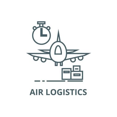 Hava lojistik, hızlı teslimat hattı simgesi, vektör. Hava lojistik, hızlı teslimat anahat işareti, konsept sembolü, düz illüstrasyon