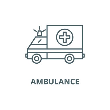 Ambulans hattı simgesi, vektör. Ambulans anahat işareti, konsept sembolü, düz illüstrasyon