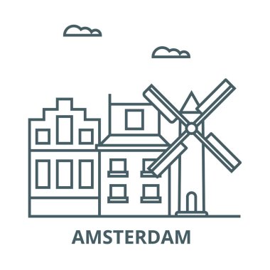 Amsterdam çizgi simgesi, vektör. Amsterdam anahat işareti, konsept sembolü, düz illüstrasyon