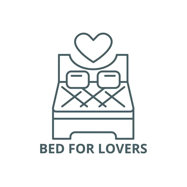 Säng för älskare linje ikon, vektor. Säng för älskare kon tur skylt, koncept symbol, platt illustration — Stock vektor