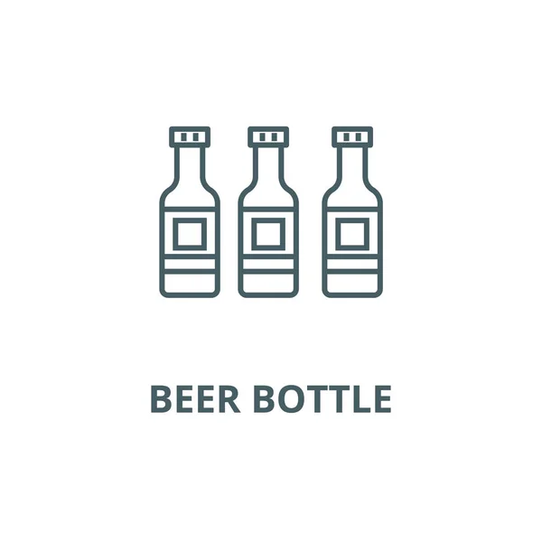 ビールボトルラインアイコン、ベクトル。ビールボトルのアウトラインサイン、コンセプトシンボル、フラットイラスト — ストックベクタ