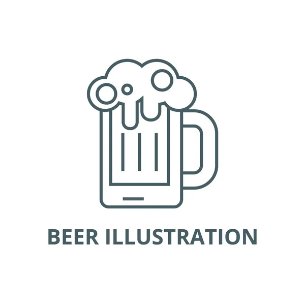 Icono de línea de ilustración de cerveza, vector. Cerveza ilustración esquema signo, símbolo de concepto, ilustración plana — Vector de stock