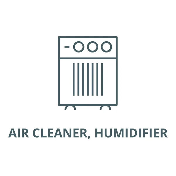 Limpiador de aire, icono de línea de humidificador, vector. Limpiador de aire, signo de contorno del humidificador, símbolo de concepto, ilustración plana — Archivo Imágenes Vectoriales