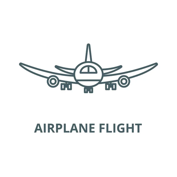 Icono de línea de vuelo del avión, vector. Esquema de vuelo del avión signo, símbolo de concepto, ilustración plana — Vector de stock