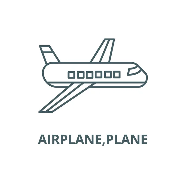 Avión, icono de línea de avión, vector. Avión, signo de contorno plano, símbolo de concepto, ilustración plana — Vector de stock