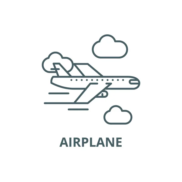 Icono de línea de avión, vector. Signo de esquema de avión, símbolo de concepto, ilustración plana — Vector de stock