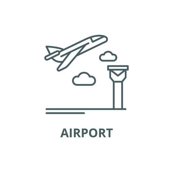 Icono de línea de aeropuerto, vector. Señal de contorno del aeropuerto, símbolo de concepto, ilustración plana — Vector de stock