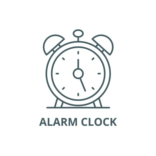 Icono de línea de reloj de alarma, vector. Reloj despertador signo de contorno, símbolo de concepto, ilustración plana — Archivo Imágenes Vectoriales